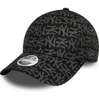 Verstellbare schwarze Damenkappe mit gebogenem Schirm 9FORTY Monogram der New York Yankees MLB von New Era