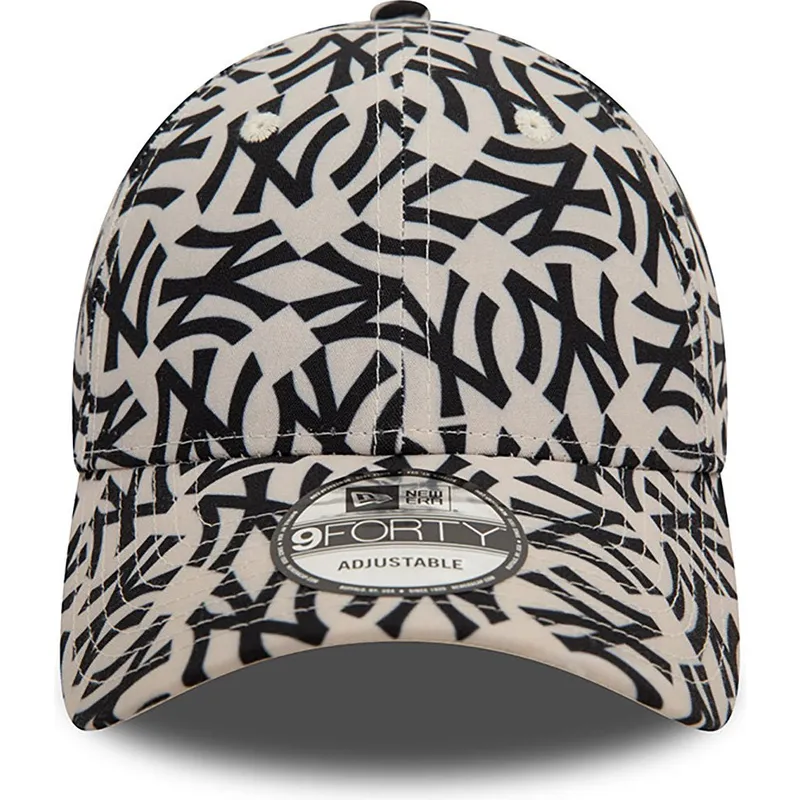 gebogene-beige-und-schwarze-verstellbare-kappe-9forty-monogram-von-new-york-yankees-mlb-von-new-era