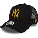 schwarze-damen-trucker-cap-mit-gelbem-logo-a-frame-metallic-der-new-york-yankees-mlb-von-new-era