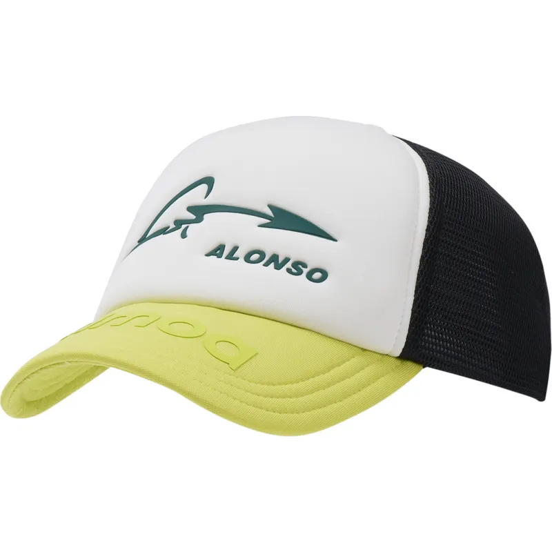 Aston Martin F1 Team X Kimoa White Black and Yellow Adjustable Trucker Hat Caphunters