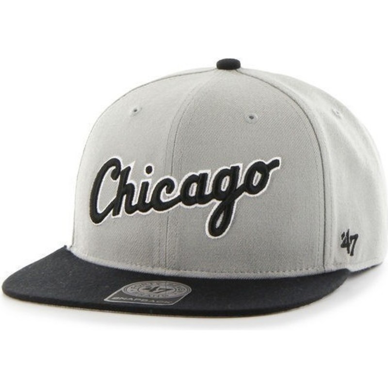 47-brand-flat-brim-script-logo-chicago-white-sox-mlb-snapback-cap-grau