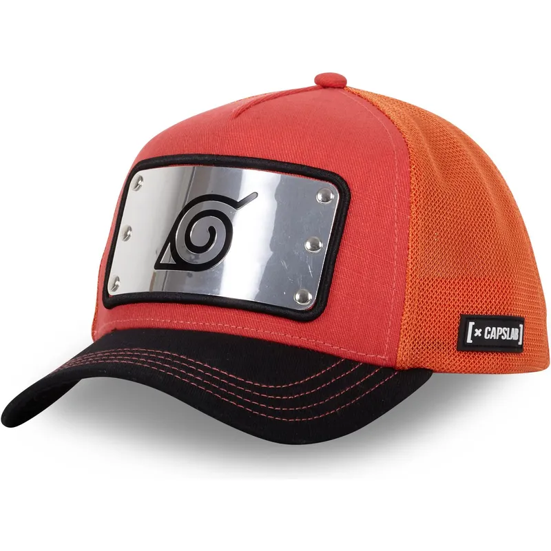 rote-und-orangefarbene-trucker-cap-konoha-nme-naruto-von-capslab