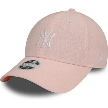 Verstellbare rosa Damenkappe mit gebogenem Schirm 9FORTY Linen der New York Yankees MLB von New Era