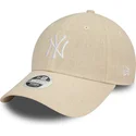 verstellbare-beige-damenkappe-9forty-linen-new-york-yankees-mlb-von-new-era