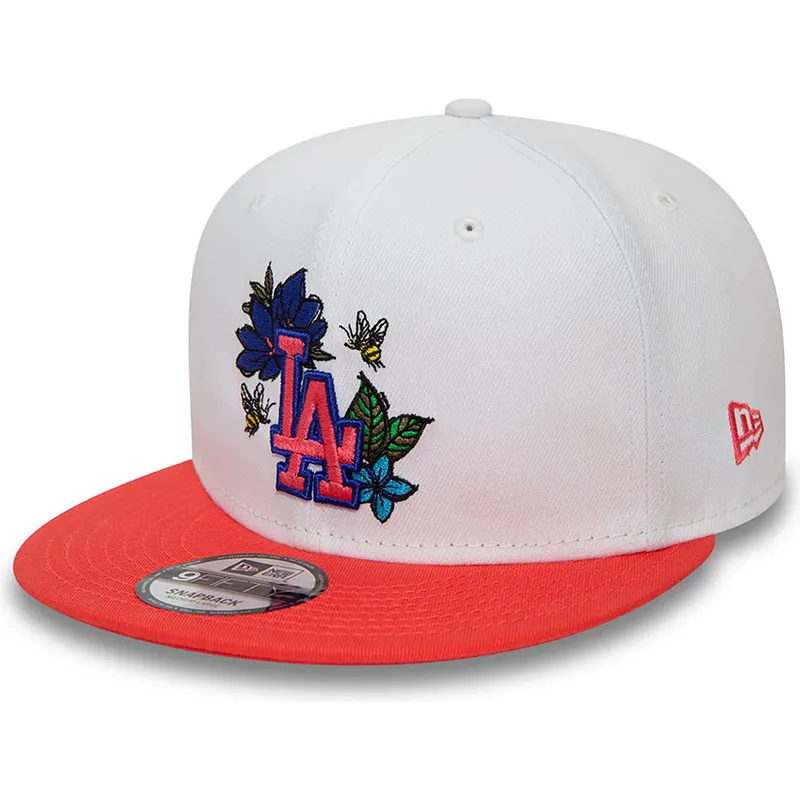 weisse-und-rote-flache-snapback-kappe-9fifty-floral-der-los-angeles-dodgers-mlb-von-new-era