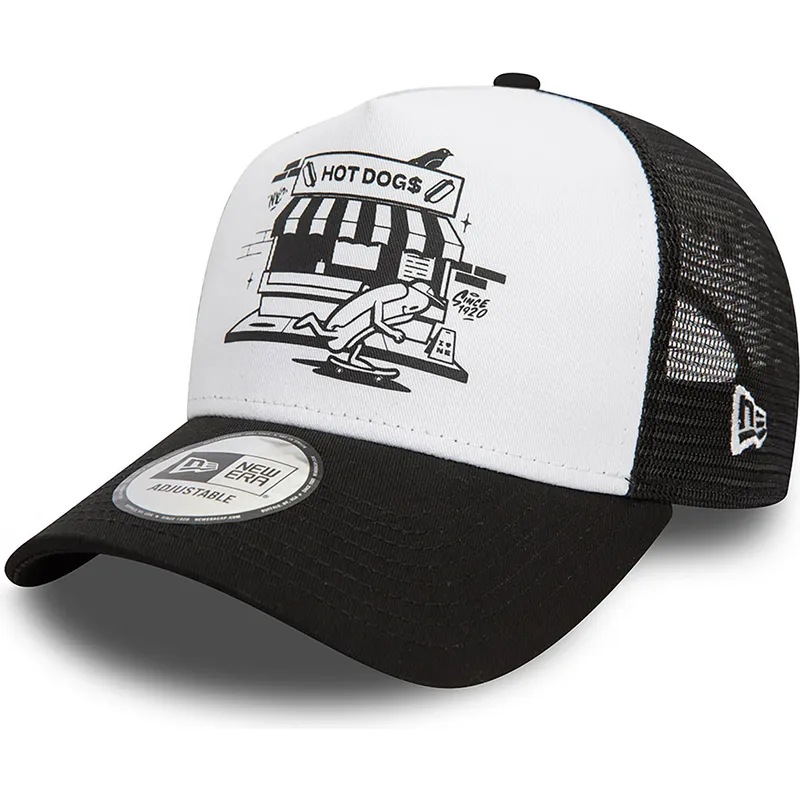 mutzen-gebogen-schwarz-snapback-a-frame-graphic-der-hot-dog-new-york-von-new-era