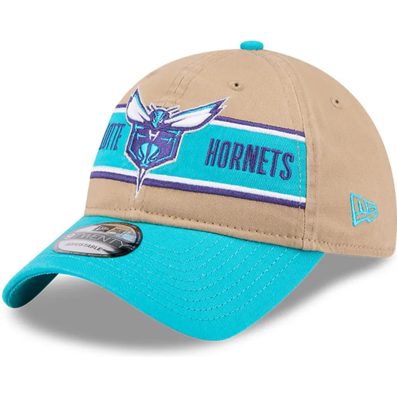 charlotte-hornets-nba-9twenty-draft-2024-verstellbare-braun-blaue-kappe-mit-gebogenem-schirm-von-new-era