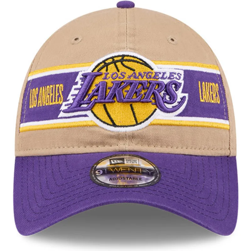 braune-und-violette-verstellbare-curved-cap-9twenty-draft-2024-der-los-angeles-lakers-nba-von-new-era