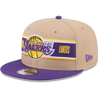 Braune und violette Flatcap Snapback 9FIFTY Draft 2024 der Los Angeles Lakers NBA von New Era