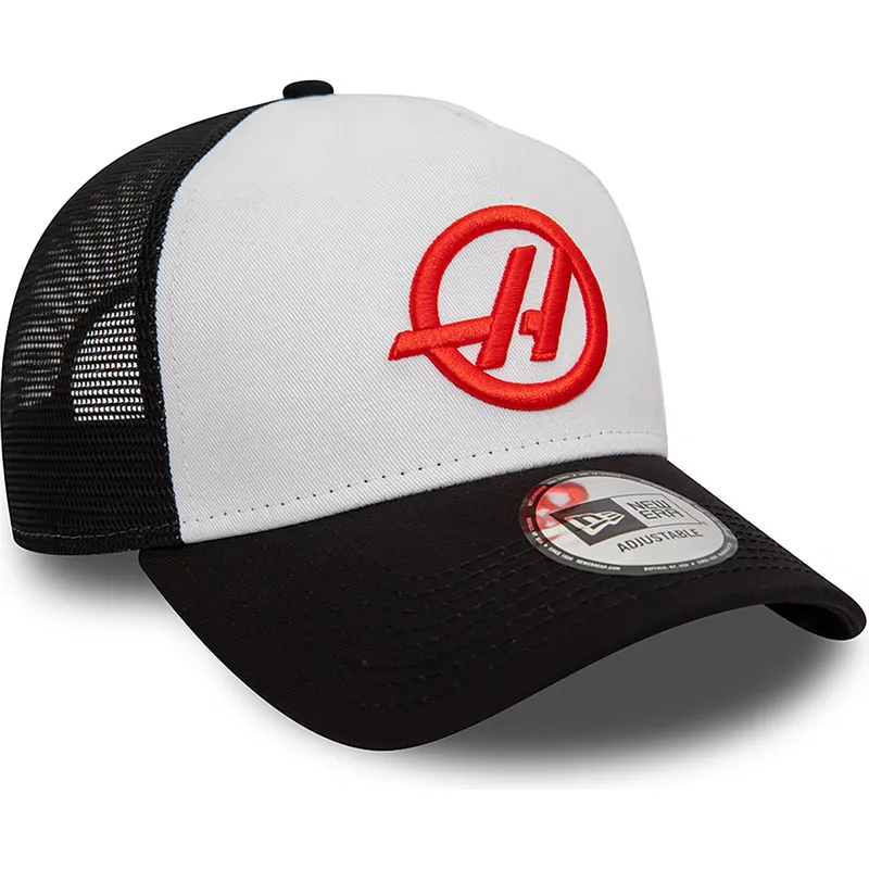 weisse-und-schwarze-trucker-cap-e-frame-von-haas-f1-team-formula-1-von-new-era
