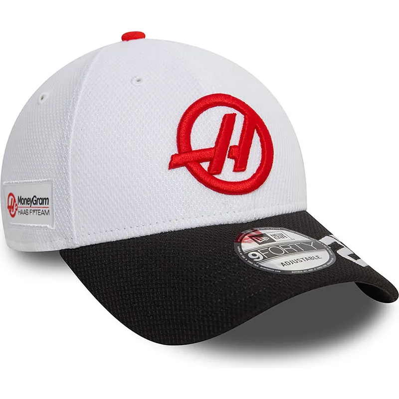 weisse-und-schwarze-gebogene-snapback-kappe-nico-hulkenberg-9forty-von-haas-f1-team-formula-1-von-new-era