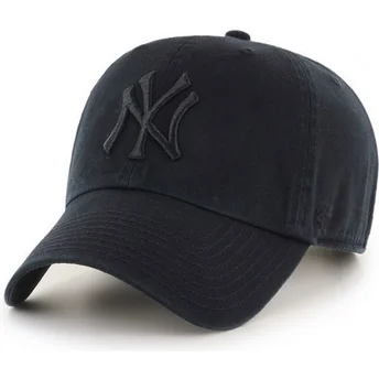 dunkle-schwarze-gebogene-kappe-mit-schwarzem-logo-der-new-york-yankees-mlb-clean-up-von-47-brand