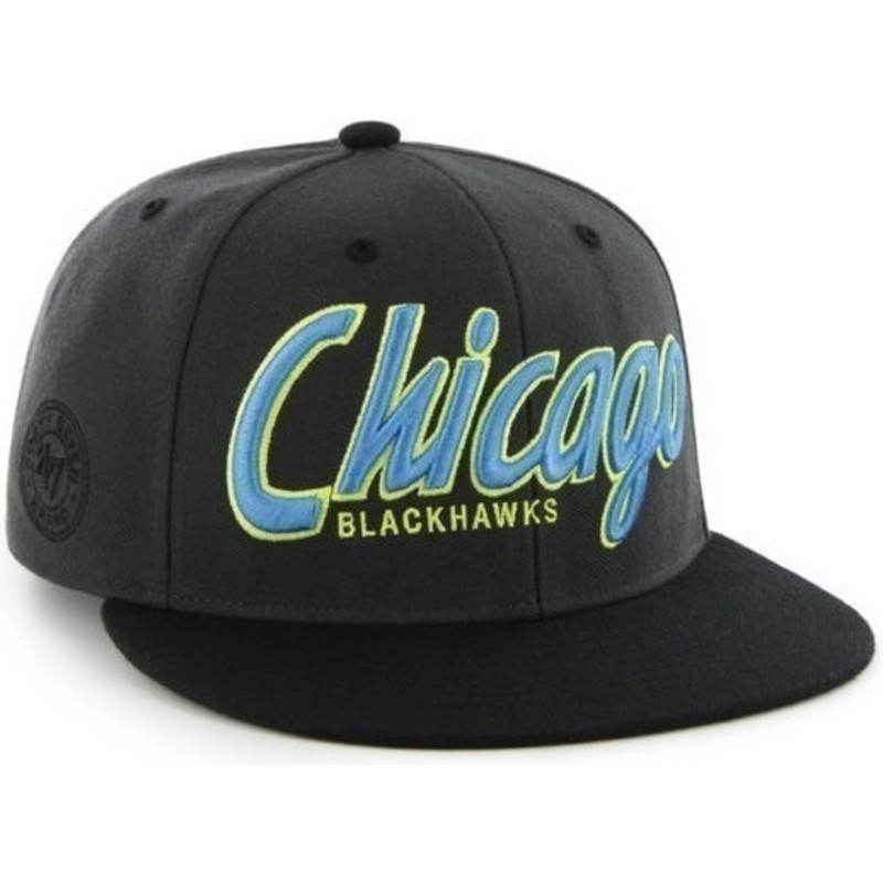 47-brand-flat-brim-script-logo-chicago-blackhawks-nhl-snapback-cap-schwarz