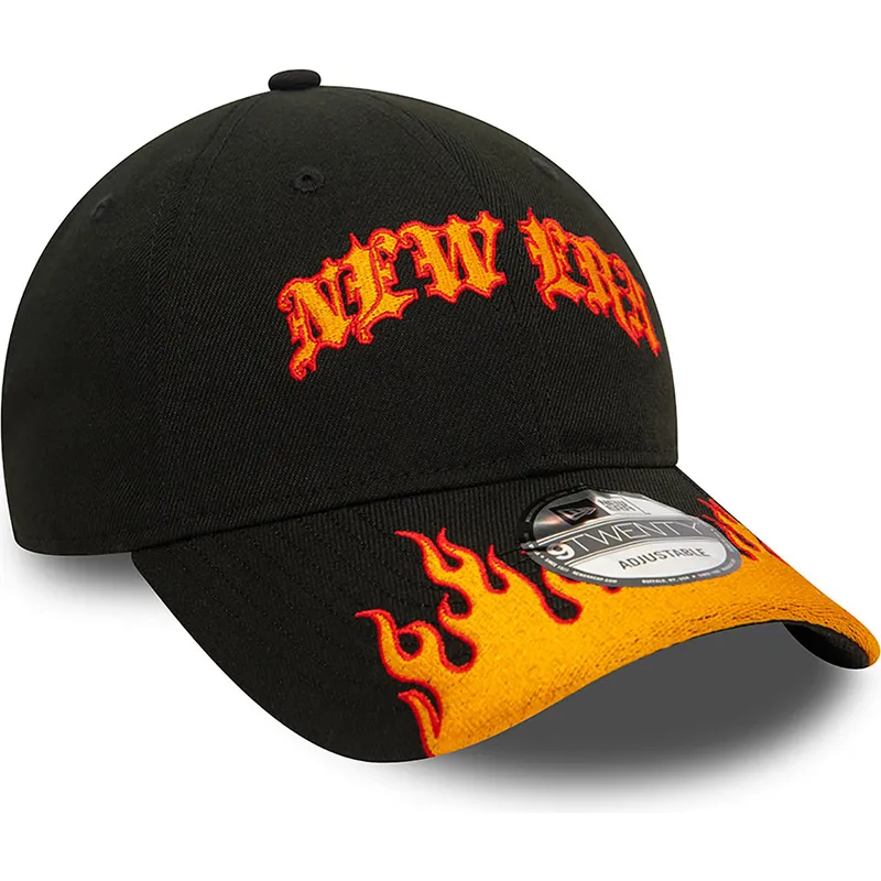 schwarze-und-orangefarbene-verstellbare-curved-cap-9twenty-race-flame-von-new-era