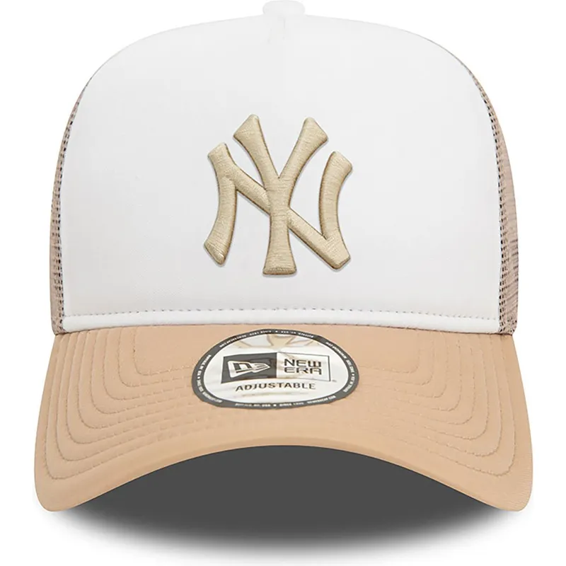 weiss-beige-trucker-cap-a-frame-world-series-der-new-york-yankees-mlb-von-new-era
