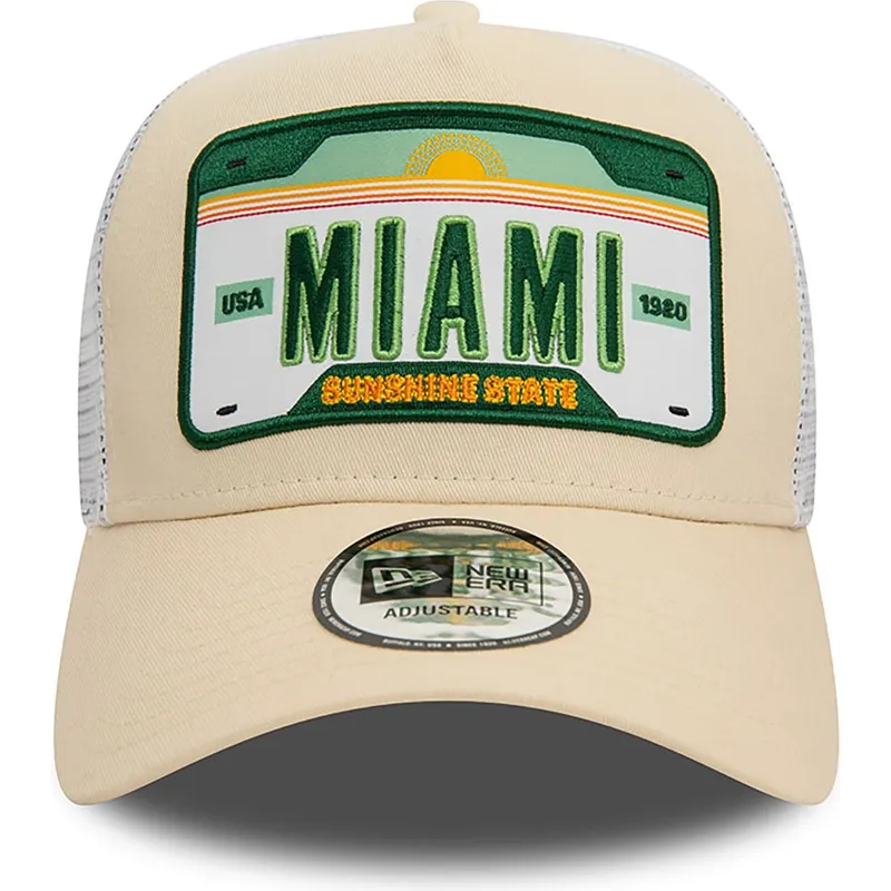 mutzen-gebogen-beige-snapback-a-frame-license-plate-der-miami-ciudades-y-playas-von-new-era