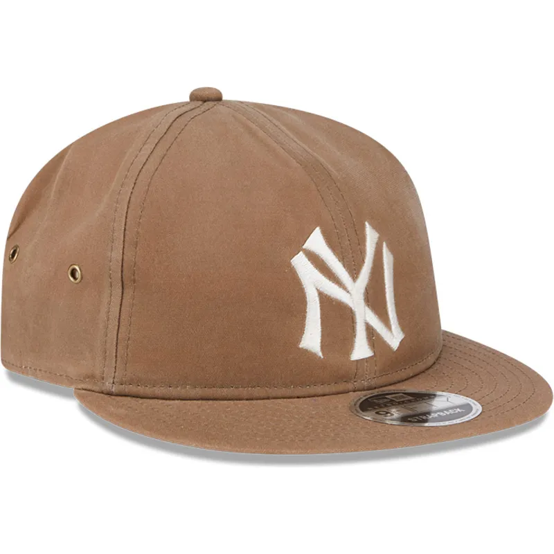 braune-verstellbare-9fifty-waxed-canvas-flatcap-der-new-york-yankees-mlb-von-new-era