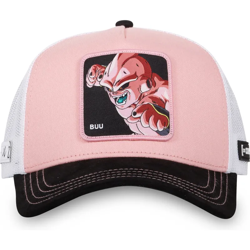 trucker-cap-rosa-weiss-und-schwarz-kid-buu-dbz8-buu-dragon-ball-von-capslab