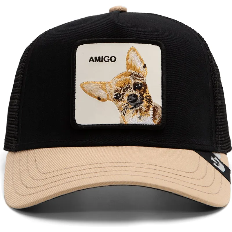 trucker-cap-schwarz-und-beige-chihuahua-hund-the-amigo-eco-brutalism-the-farm-von-goorin-bros
