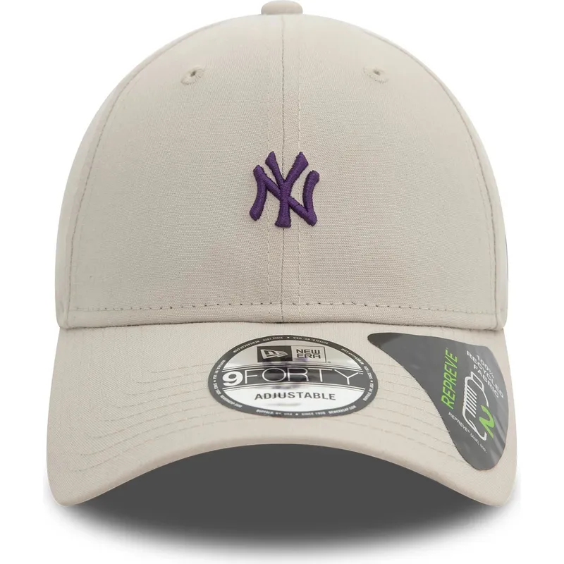 beige-verstellbare-curved-cap-mit-violettem-logo-9forty-repreve-mini-logo-der-new-york-yankees-mlb-von-new-era