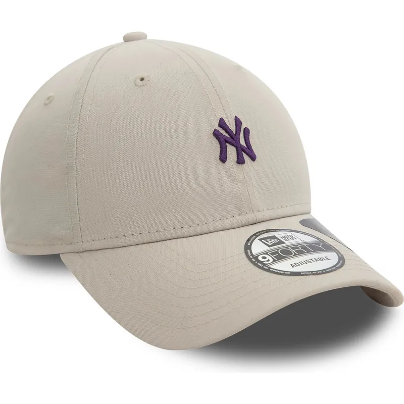 beige-verstellbare-curved-cap-mit-violettem-logo-9forty-repreve-mini-logo-der-new-york-yankees-mlb-von-new-era