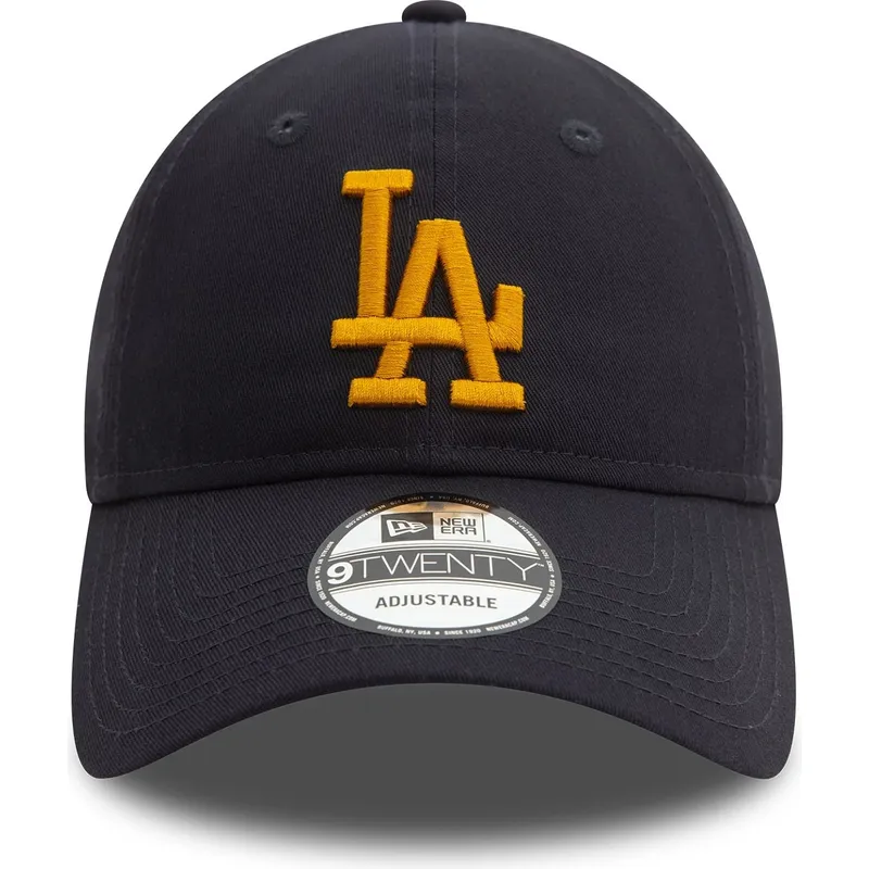 marineblaue-verstellbare-curved-cap-mit-gelbem-logo-9twenty-league-essential-der-los-angeles-dodgers-mlb-von-new-era