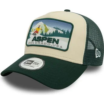 New Era A Frame Ski Patch Cities and Beaches Aspen Green Trucker Hat