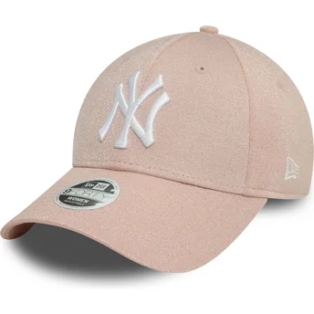 New Era Curved Brim Women 9FORTY Glitter New York Yankees MLB Pink Adjustable Cap