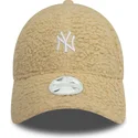 beige-verstellbare-curved-cap-fur-damen-9forty-borg-der-new-york-yankees-mlb-von-new-era