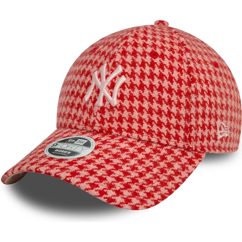 rosa-verstellbare-curved-cap-fur-damen-9forty-houndstooth-der-new-york-yankees-mlb-von-new-era