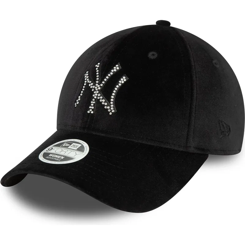 schwarze-gebogene-verstellbare-damenkappe-9forty-velour-diamante-der-new-york-yankees-mlb-von-new-era
