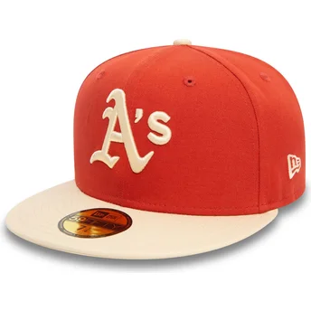 New Era Flat Brim 59FIFTY Side Patch Oakland Athletics MLB Orange and Beige Fitted Cap