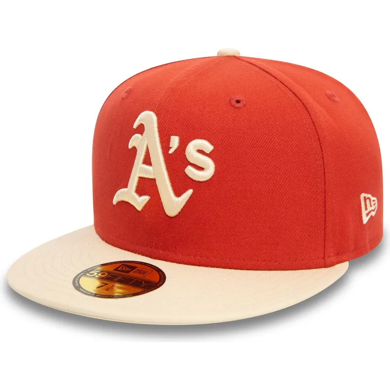 mutzen-flach-orange-angepasst-59fifty-side-patch-der-oakland-athletics-mlb-von-new-era
