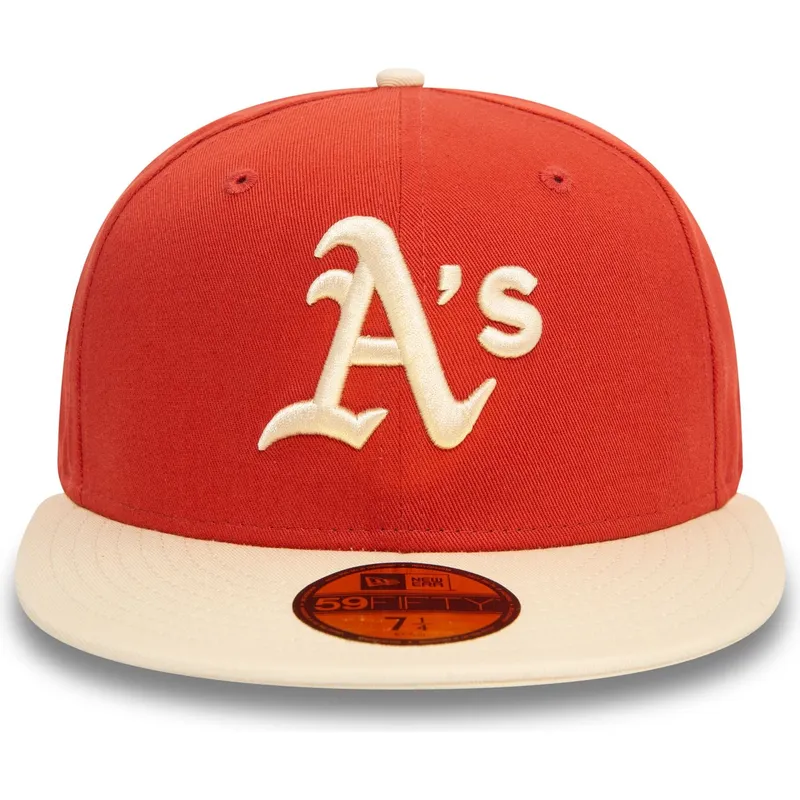 mutzen-flach-orange-angepasst-59fifty-side-patch-der-oakland-athletics-mlb-von-new-era