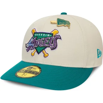 59FIFTY Kappe beige und grün angepasst Anaheim Angels MLB Pin von New Era