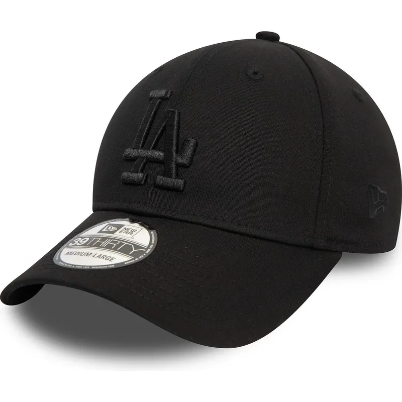 schwarze-anpassbare-gebogene-kappe-mit-schwarzem-logo-39thirty-monochrome-der-los-angeles-dodgers-mlb-von-new-era