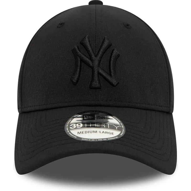 new-era-new-york-yankees-mlb-39thirty-stretch-nylon-schwarze-angepasste-kappe-mit-schwarzem-logo
