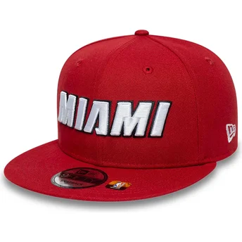 New Era Flat Brim 9FIFTY Statement Miami Heat NBA Red Snapback Cap