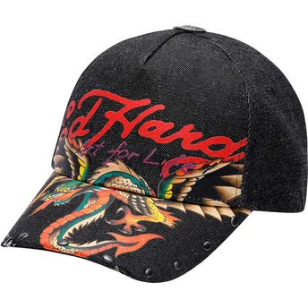Ed Hardy Art For Life Acid Wash verstellbare schwarze Curved Cap