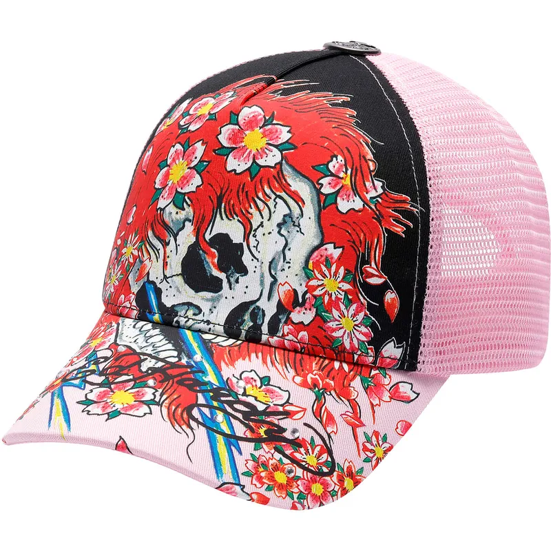 ed-hardy-beautiful-ghost-trucker-cap-schwarz-und-rosa