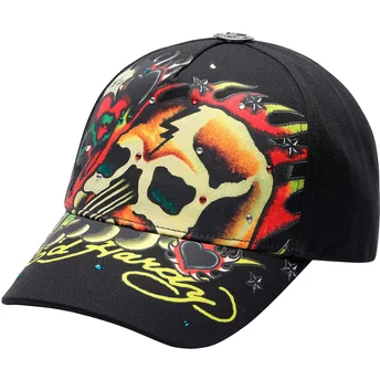 Verstellbare schwarze Skull Chopper Kappe von Ed Hardy