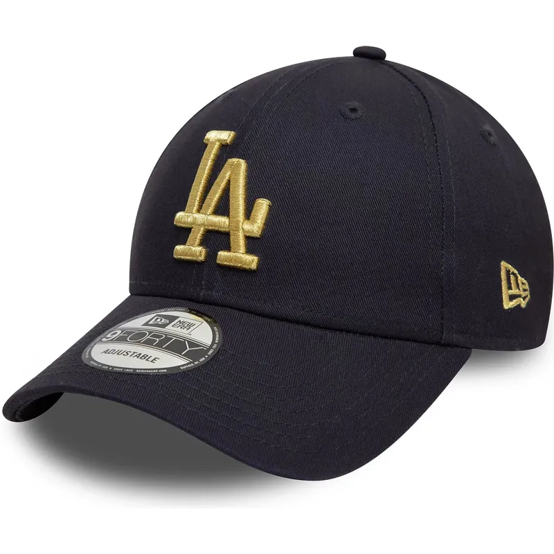 verstellbare-dunkelblaue-curved-cap-mit-goldenem-logo-9forty-metallic-los-angeles-dodgers-mlb-von-new-era