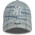 blaue-gebogene-verstellbare-damenkappe-9forty-tweed-der-new-york-yankees-mlb-von-new-era