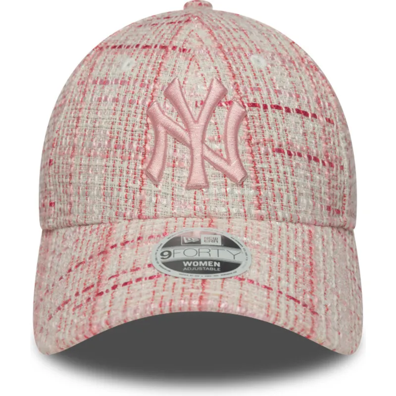 gebogene-rosa-verstellbare-damenkappe-mit-rosa-logo-9forty-tweed-von-new-york-yankees-mlb-von-new-era