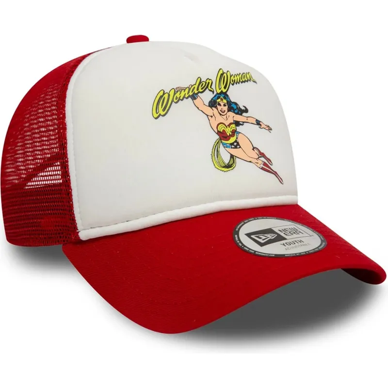 weisse-und-rote-trucker-kappe-fur-jungen-9forty-a-frame-wonder-woman-dc-comics-von-new-era