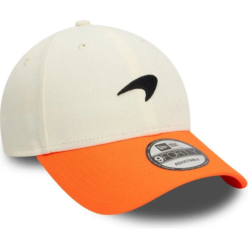 weisse-und-orangefarbene-verstellbare-curved-cap-9forty-contrast-visor-von-mclaren-racing-formula-1-von-new-era