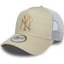 beige-weisse-trucker-cap-mit-beigem-logo-a-frame-league-essential-der-new-york-yankees-mlb-von-new-era