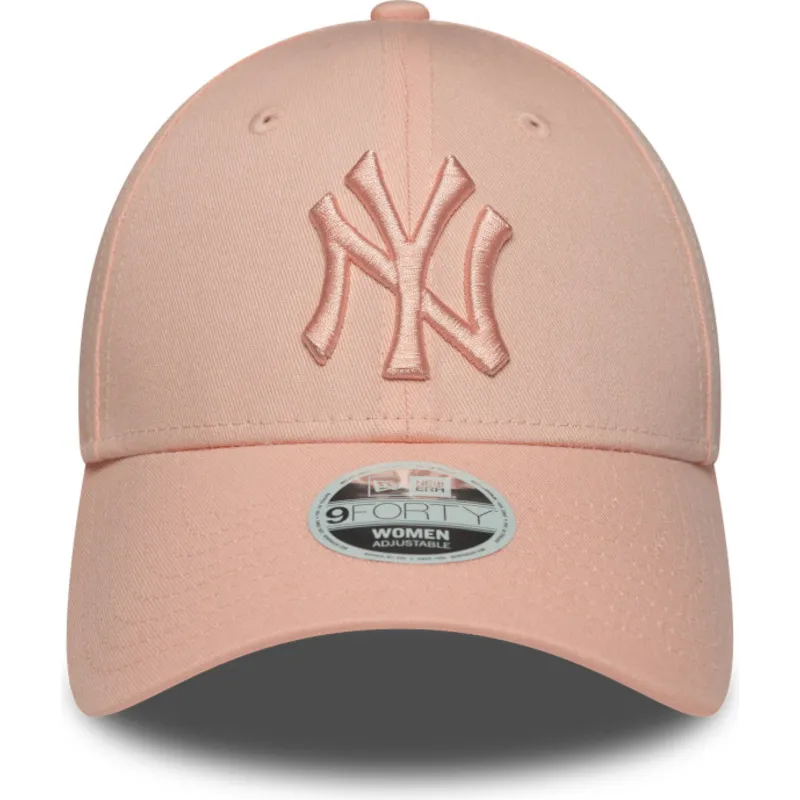 rosa-verstellbare-curved-cap-fur-damen-mit-rosa-logo-9forty-league-essential-der-new-york-yankees-mlb-von-new-era