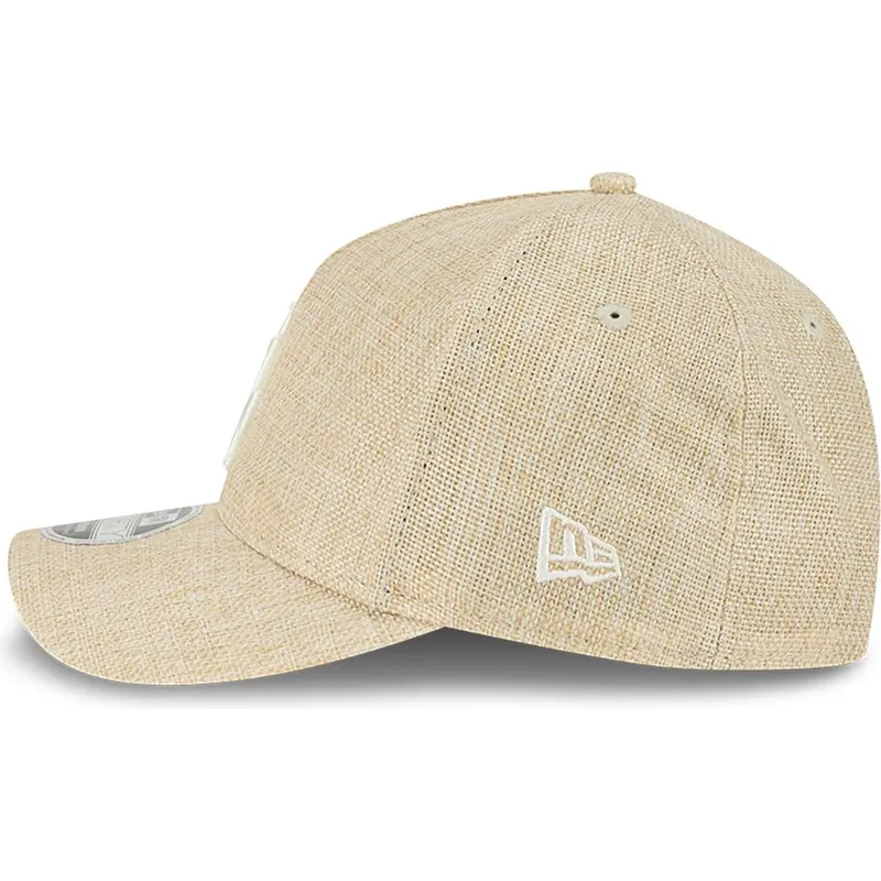 beige-gebogene-snapback-kappe-9forty-m-crown-a-frame-cotton-weave-der-los-angeles-dodgers-mlb-von-new-era