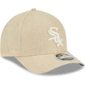 beige-gebogene-snapback-kappe-9forty-m-crown-a-frame-cotton-weave-der-chicago-white-sox-mlb-von-new-era